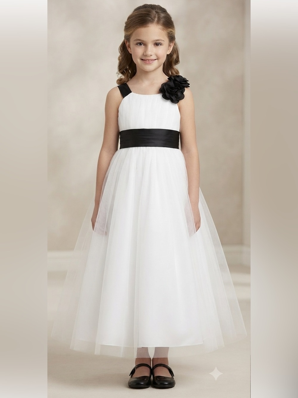 Alfred Angelo Little Girls Black & White Flower Girl Dress or Long Pageant Dress